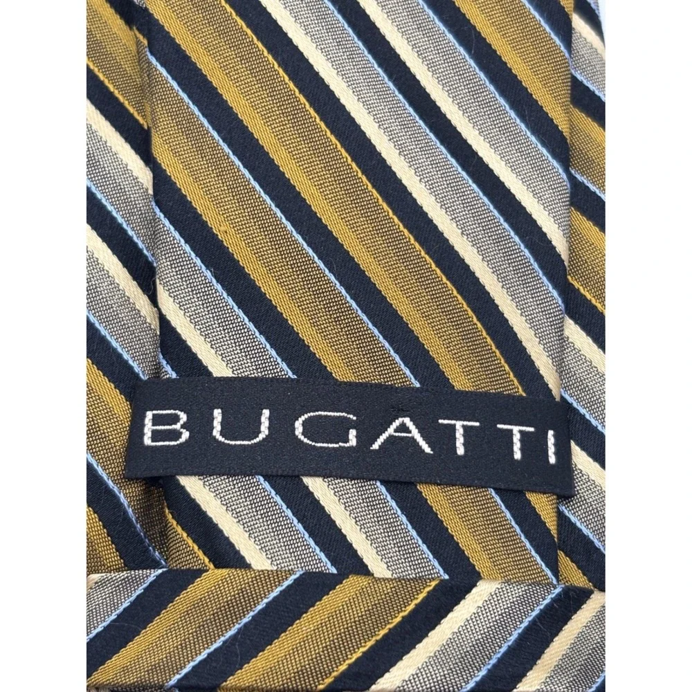 Bugatti 100% Silk Striped Necktie Gold Black Gray Blue Classic Business Tie